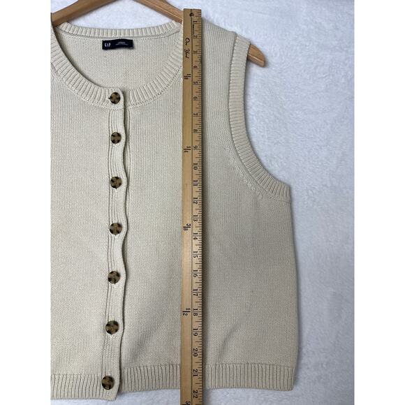 GAP Cropped Sleeveless Button Down Cardigan Sweater Vest Cream sz L Cottagecore - Picture 8 of 8